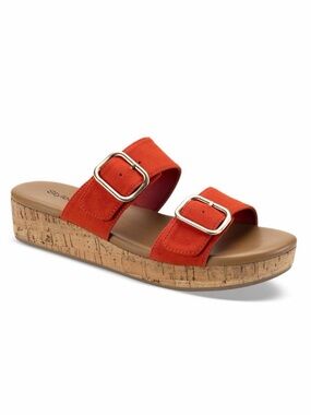 Style & Co Temppestt Double Buckle Slip-On Wedge Sandals Paprika Orange 6.5 NEW